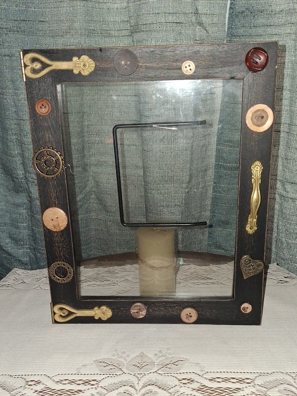 Handcrafted Black Decorative Photo Frame with Button Accents